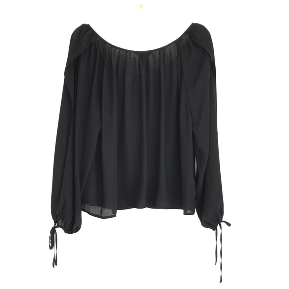 Semi sheer split sleeve draped blouse in black - Picture 2 of 6
